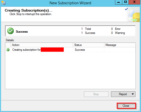 Creating Subscription in Subscription Wizard.